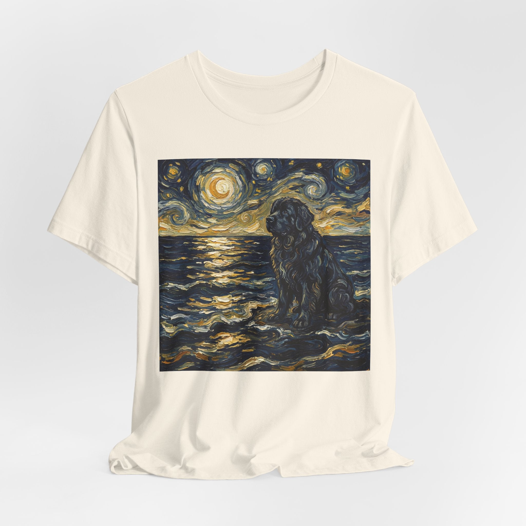 Van Gogh Style Newfoundland T-Shirt — Moonlit Ocean Waves Art Print