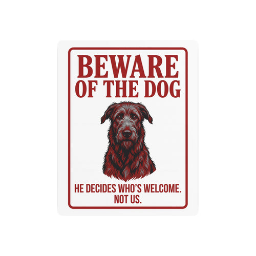 Beware of Irish Wolfhound Metal Sign – Red Portrait Aluminum Wall Sign