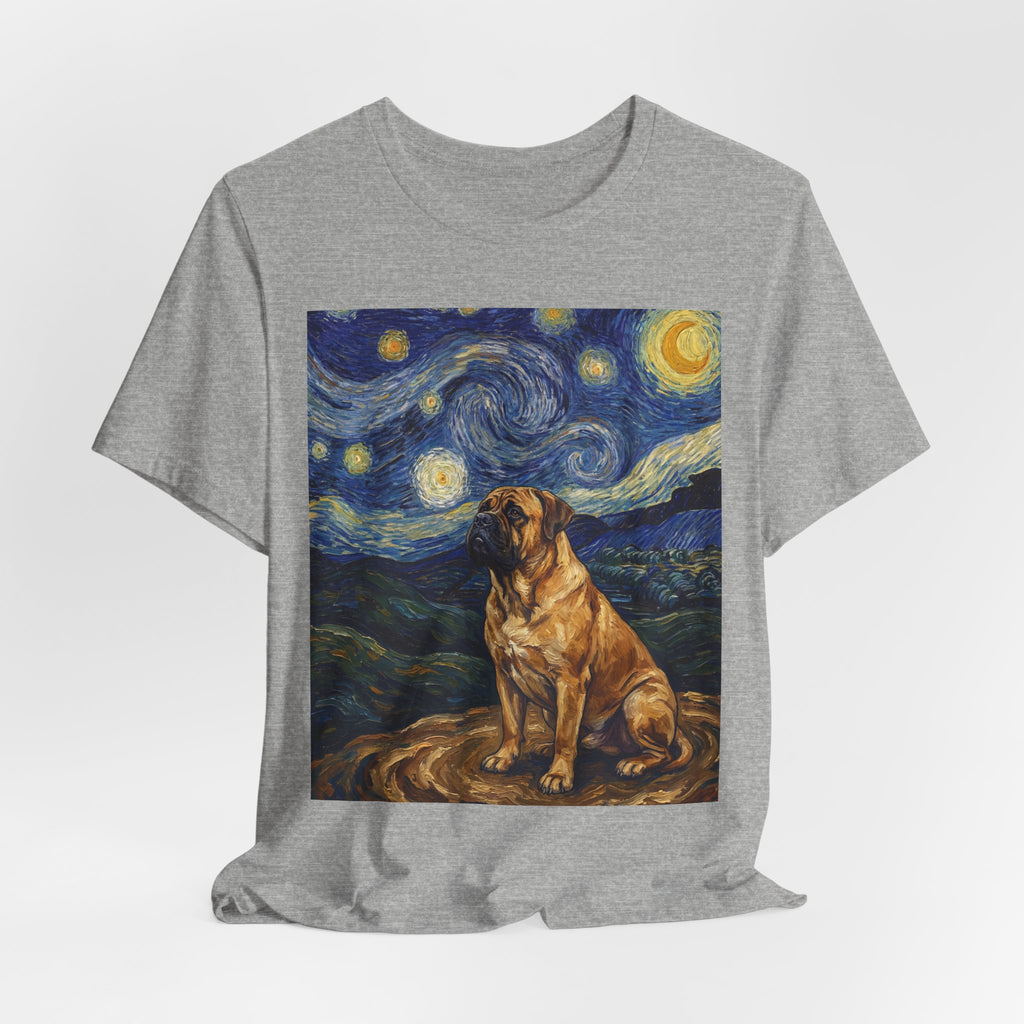 Van Gogh Style Mastiff T-Shirt — Swirling Starry Night Art Print