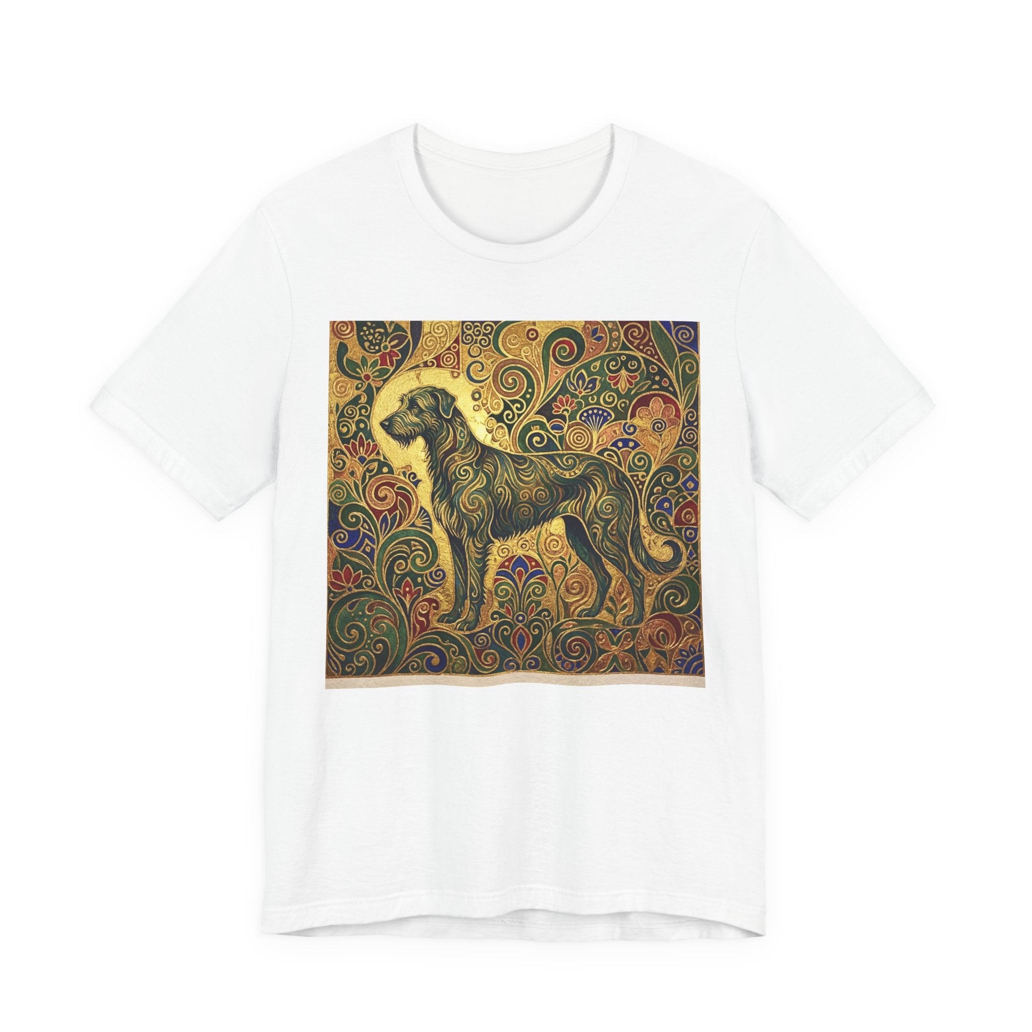 Klimt Style Irish Wolfhound T-Shirt — Gold Swirl Ornamental Art Print