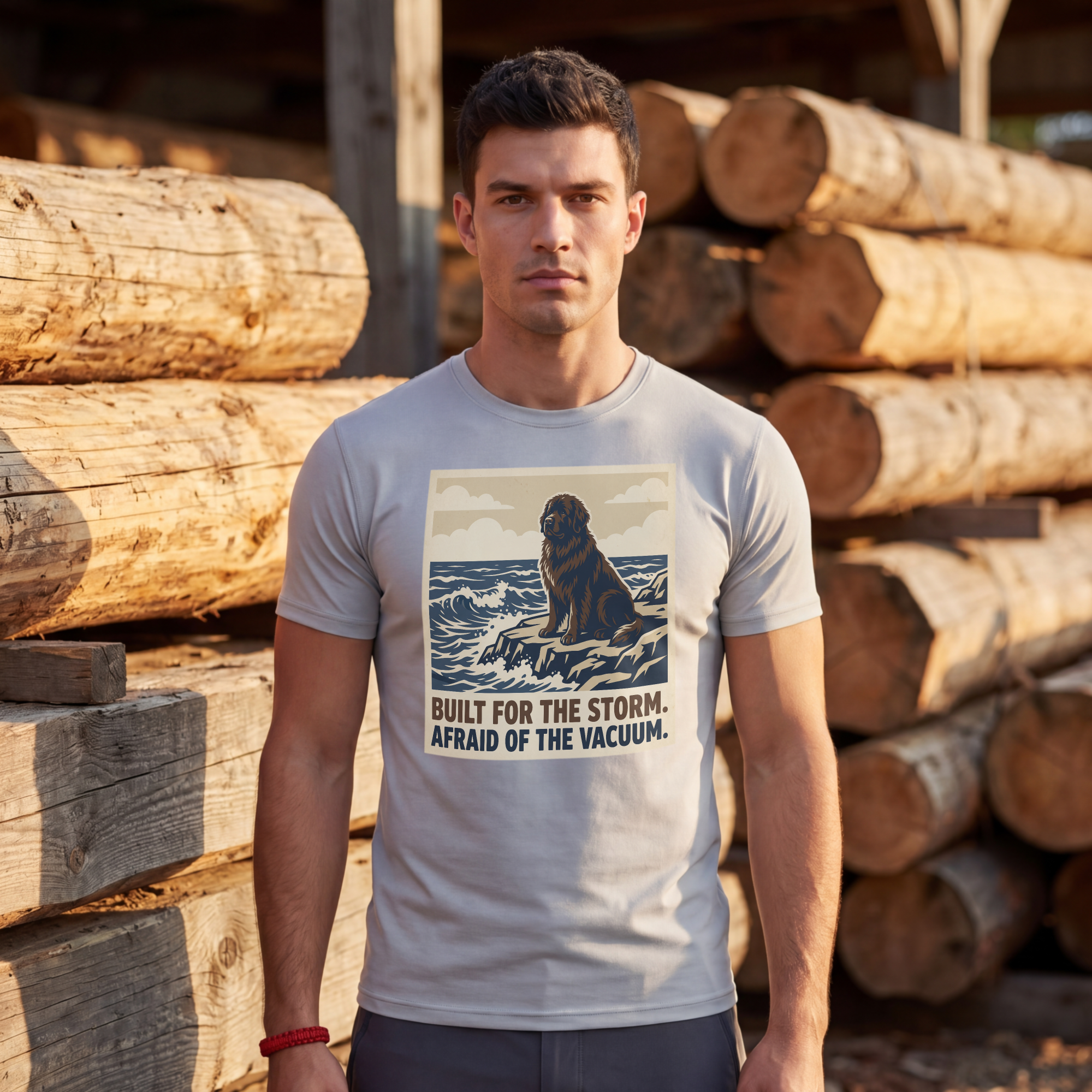Newfoundland T-Shirt — Built For The Storm Afraid Of The Vacuum Vintage Print