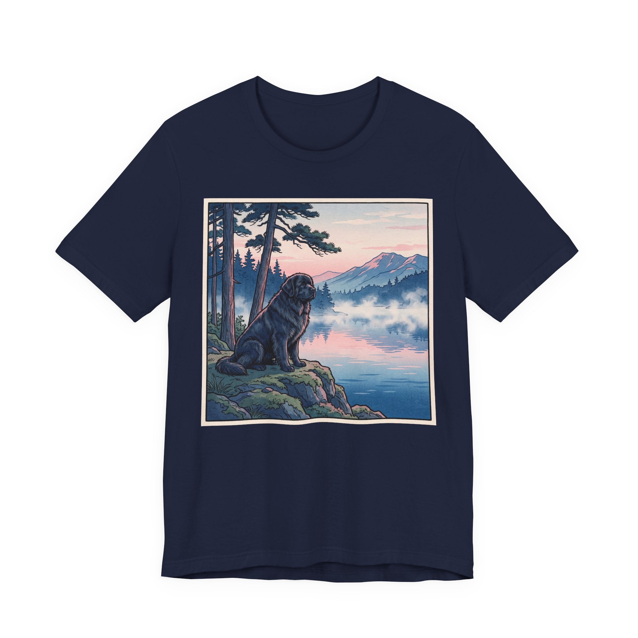 Hiroshige Style Newfoundland T-Shirt — Misty Lake Dawn Art Print