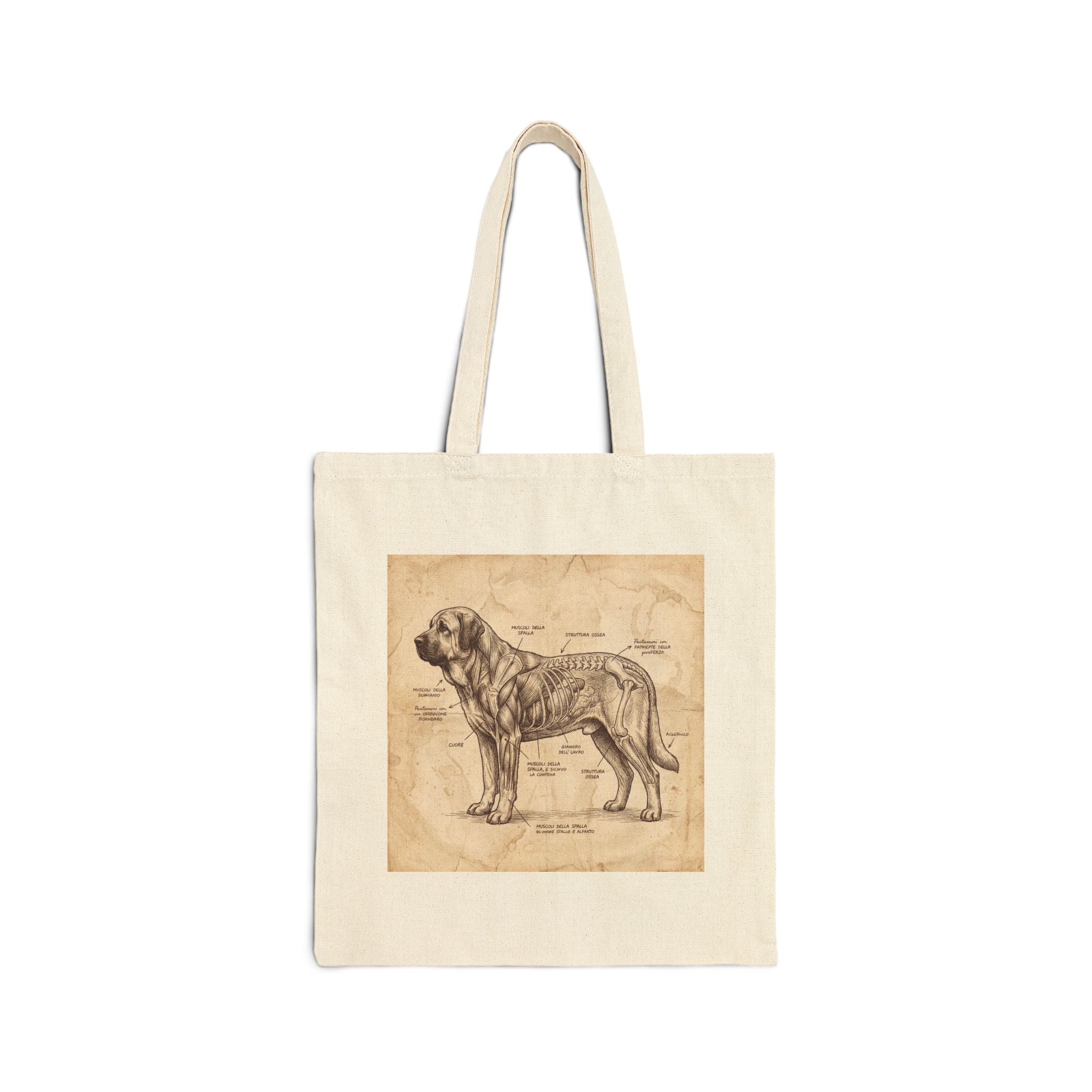 Anatomical Sketch Spanish Mastiff Tote Bag – Italian Label Art Print – side view