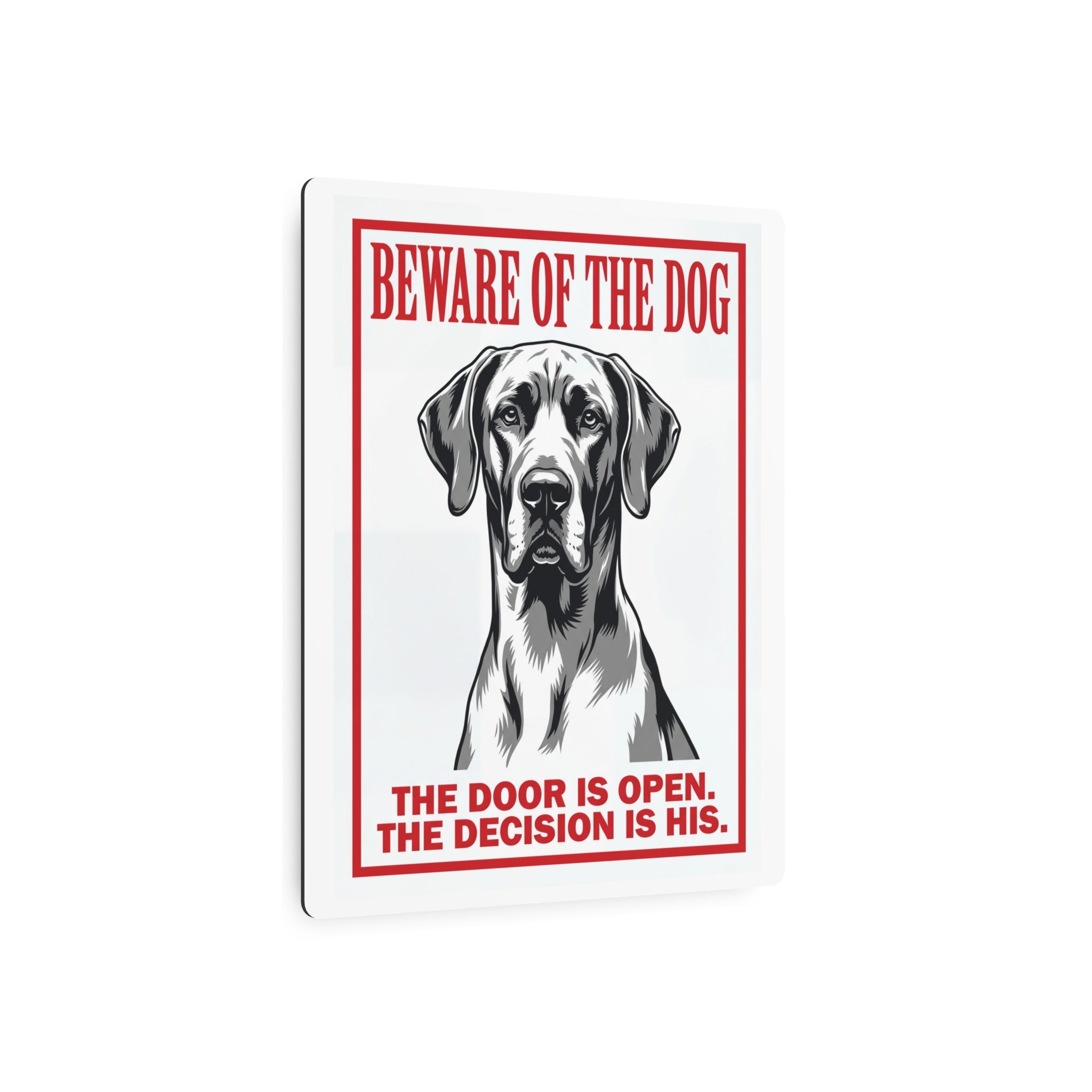 Beware of Great Dane Metal Sign – Bold Portrait Aluminum Wall Sign – lifestyle view