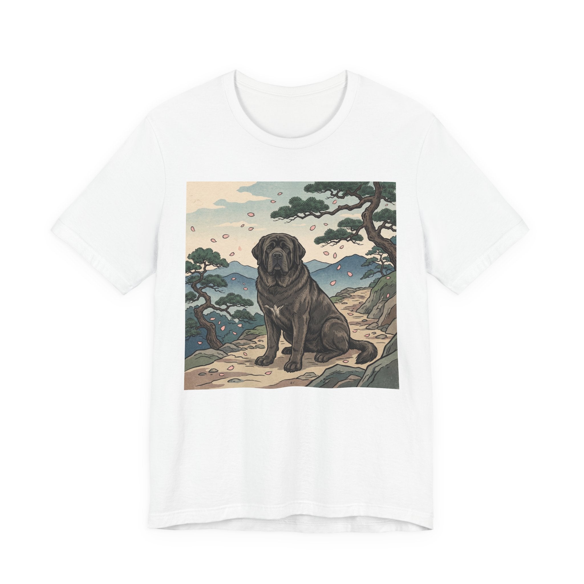 Hiroshige Style Mastiff T-Shirt — Cherry Blossom Mountain Art Print