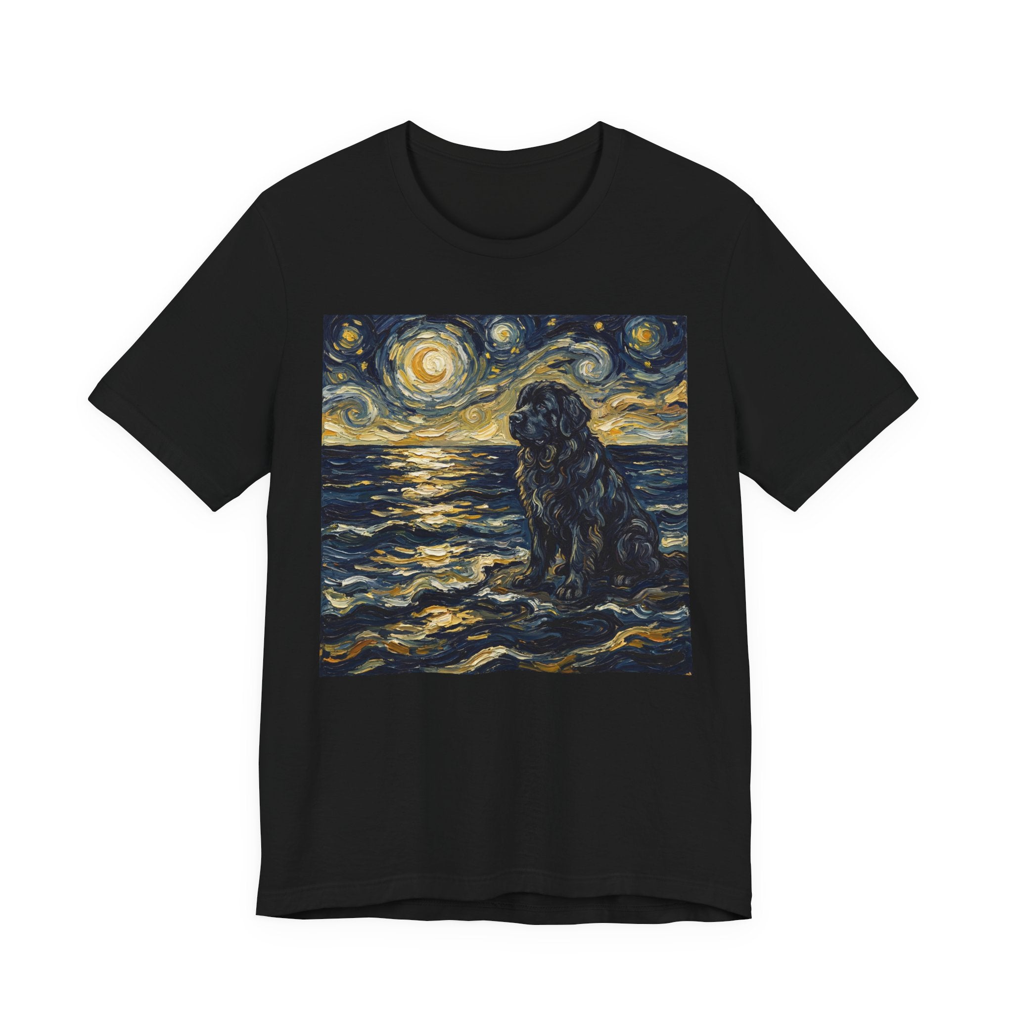 Van Gogh Style Newfoundland T-Shirt — Moonlit Ocean Waves Art Print