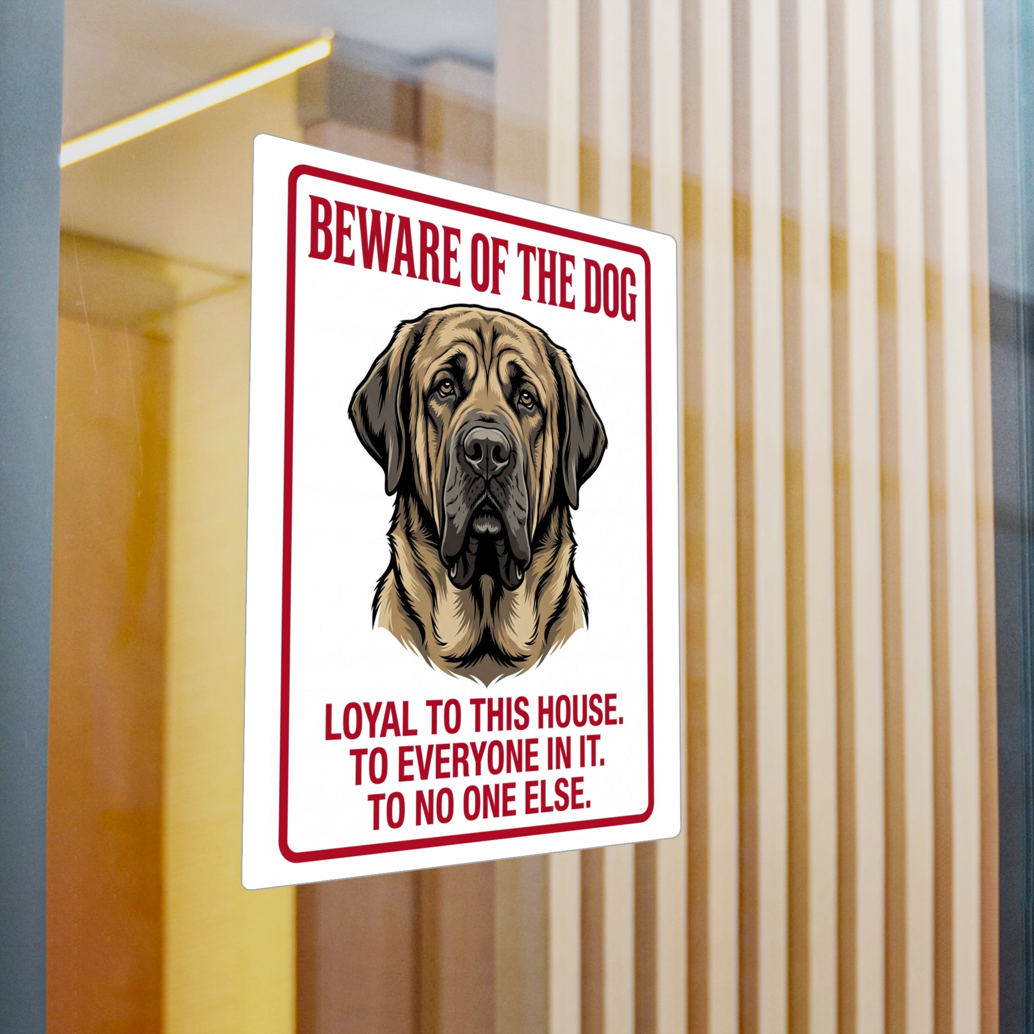 Beware of Mastiff Sign – Bold Red Border Outdoor Vinyl Decal – detail view
