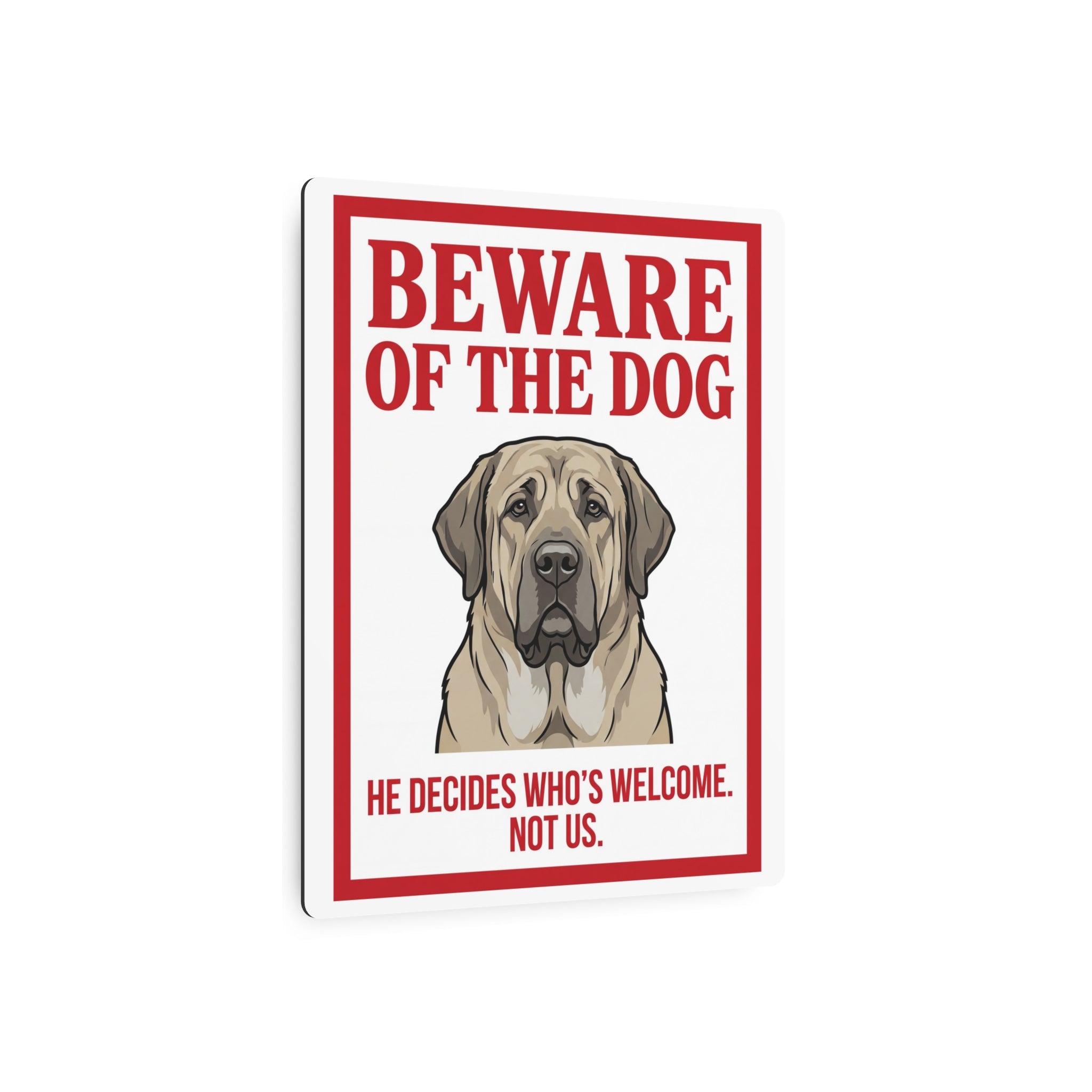 Beware of Mastiff Metal Sign – Fawn Portrait Aluminum Wall Sign – lifestyle view