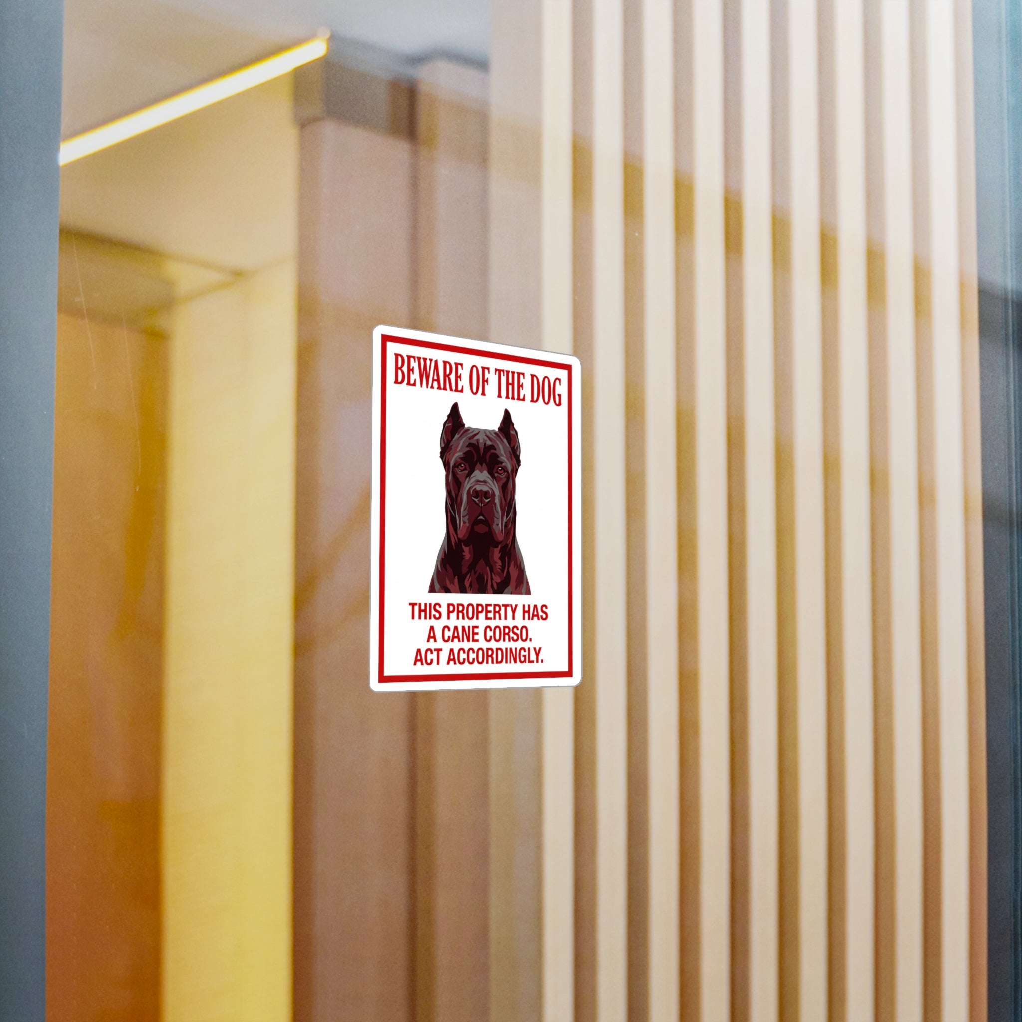 Beware of Cane Corso Sign – Bold Red Warning Outdoor Vinyl Decal – detail view
