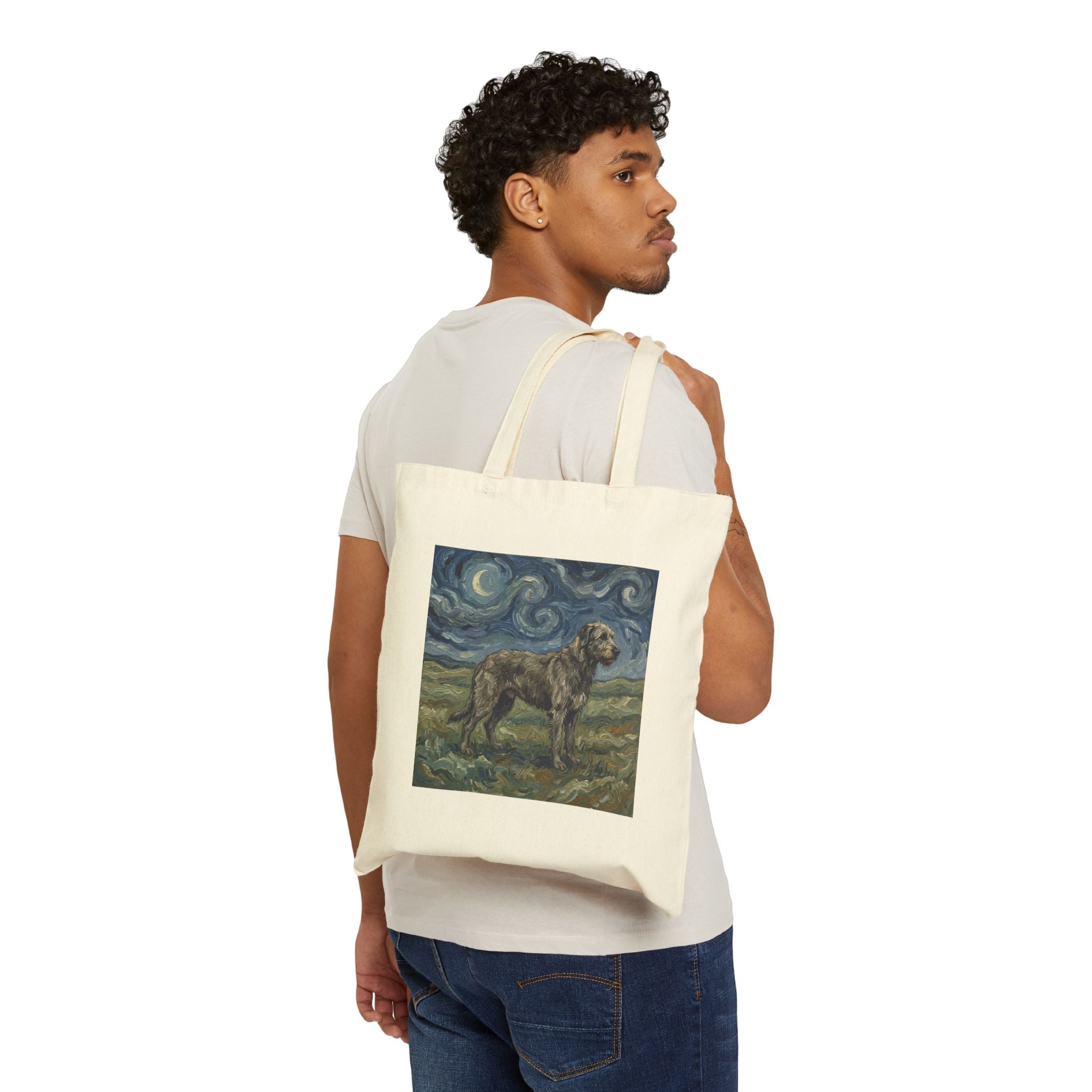 Van Gogh Style Irish Wolfhound Tote Bag – Swirling Night Sky Art Print – lifestyle view