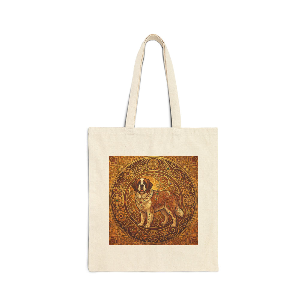 Klimt Style Saint Bernard Tote Bag – Gold Medallion Art Print – side view