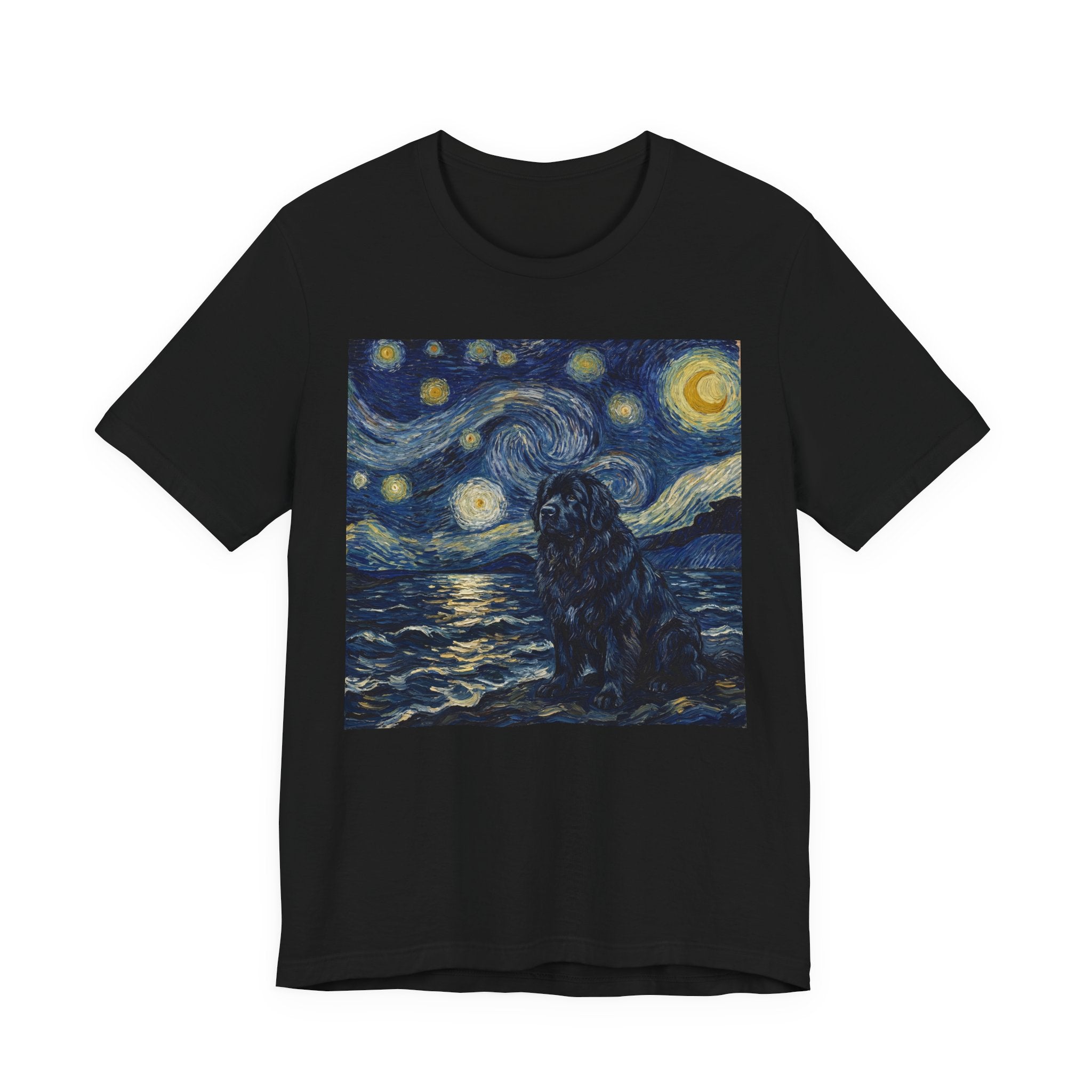 Van Gogh Style Newfoundland T-Shirt — Moonlit Seascape Art Print