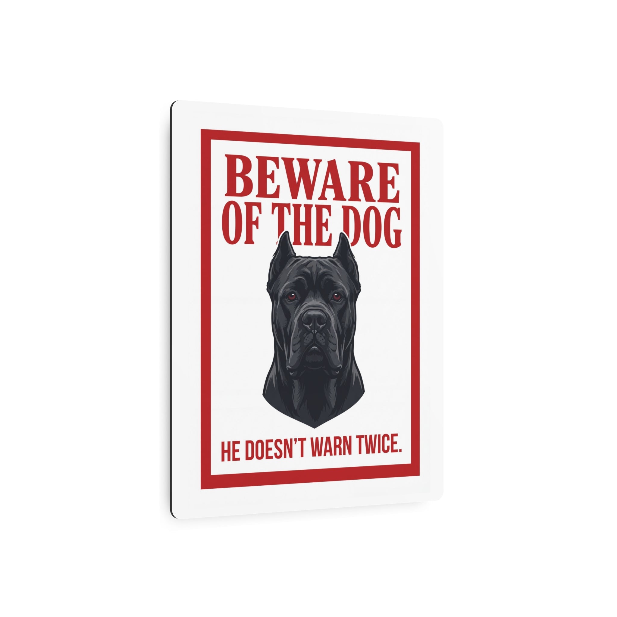 Beware of Cane Corso Metal Sign – Red Border Portrait Aluminum Wall Sign – lifestyle view