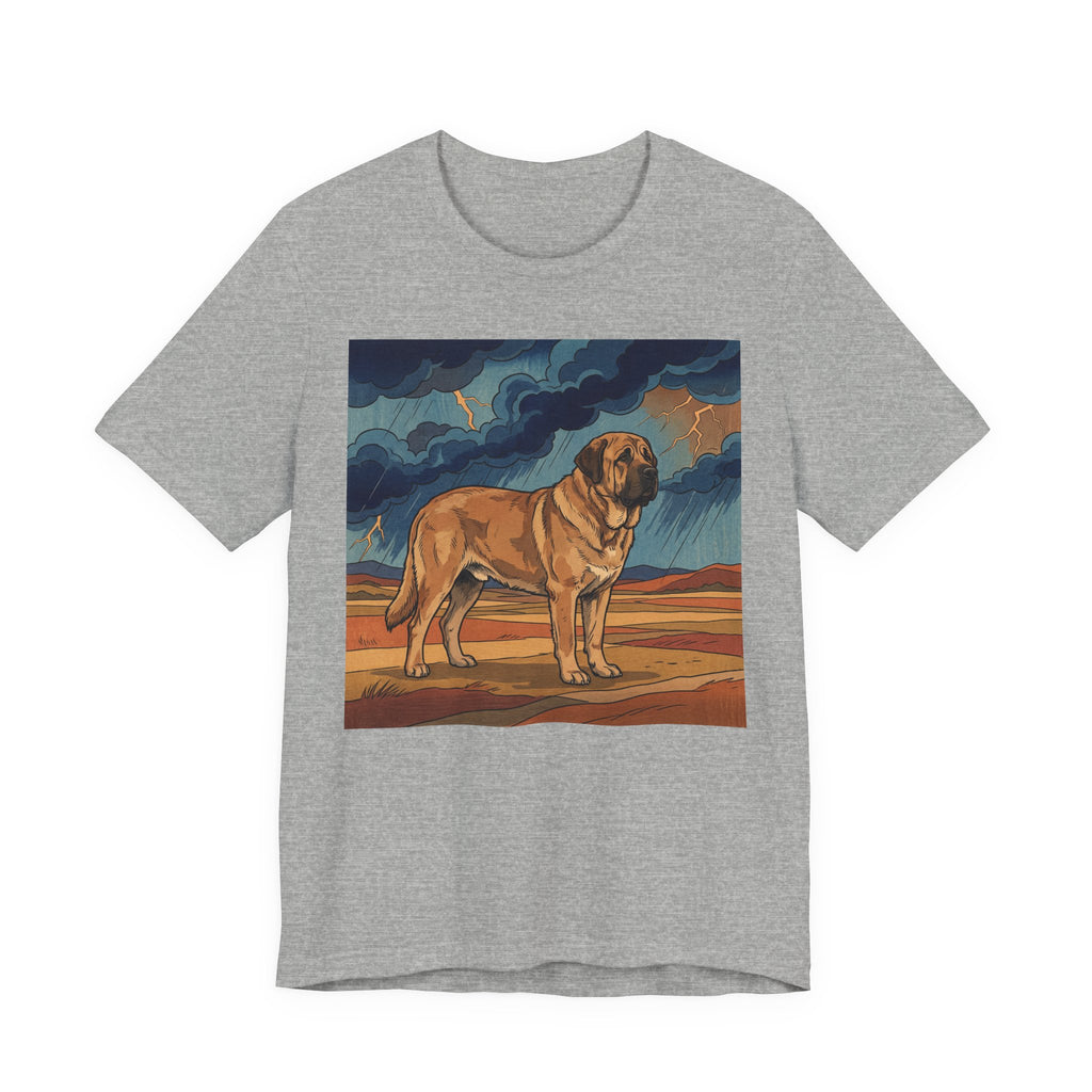 Woodblock Print Spanish Mastiff T-Shirt — Desert Storm Lightning Art Print