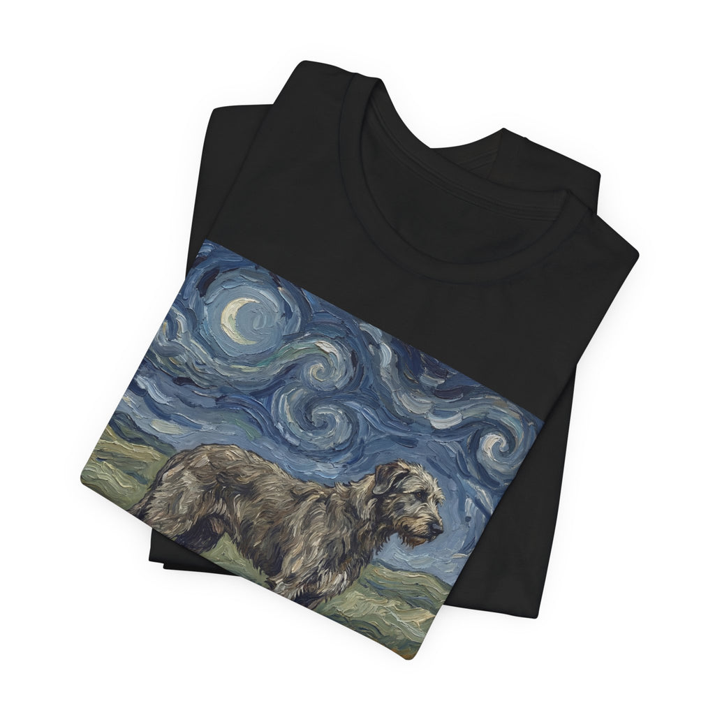 Van Gogh Style Irish Wolfhound T-Shirt — Swirling Moonlit Sky Art Print
