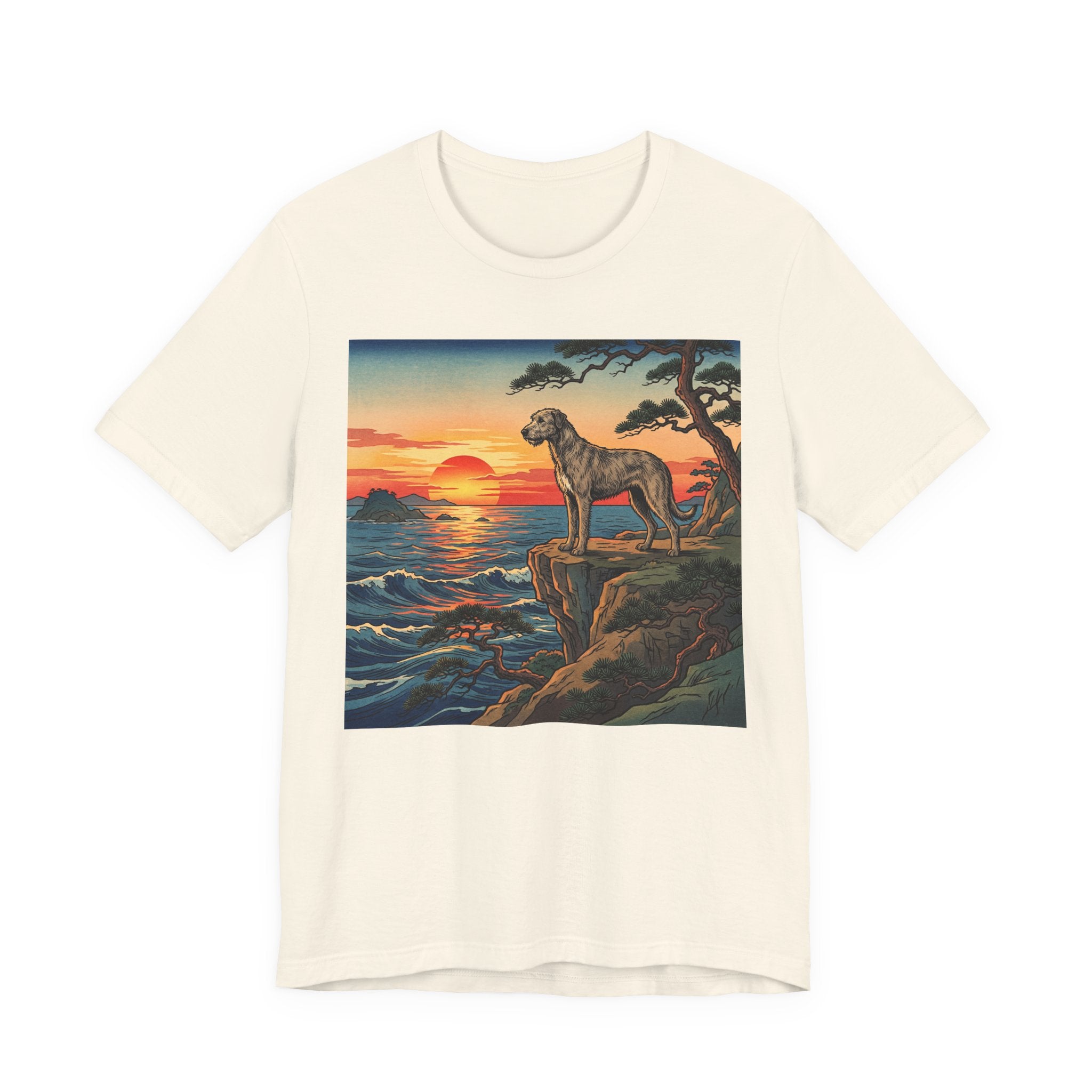 Hiroshige Style Irish Wolfhound T-Shirt — Coastal Cliff Sunset Art Print