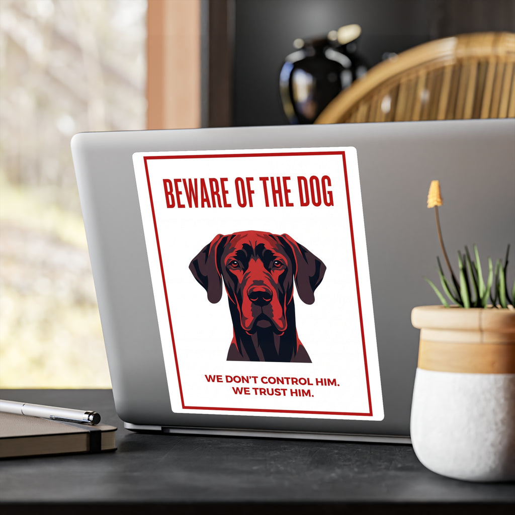 Beware of Great Dane Sign – Bold Red Portrait Outdoor Vinyl Decal – alternate view