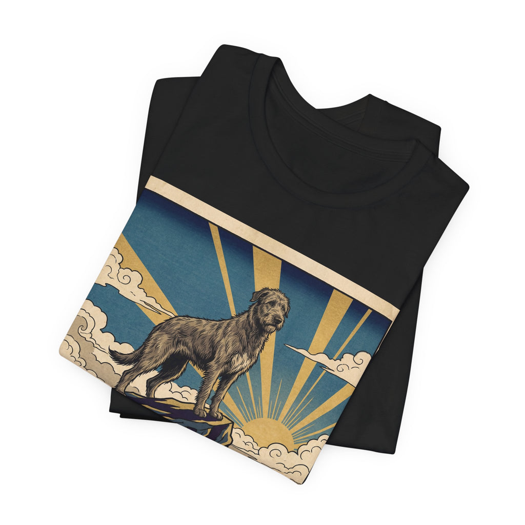 Woodblock Print Irish Wolfhound T-Shirt — Golden Sunburst Summit Art Print