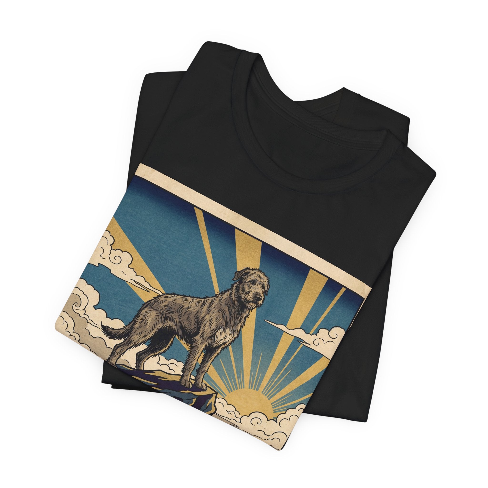 Woodblock Print Irish Wolfhound T-Shirt — Golden Sunburst Summit Art Print
