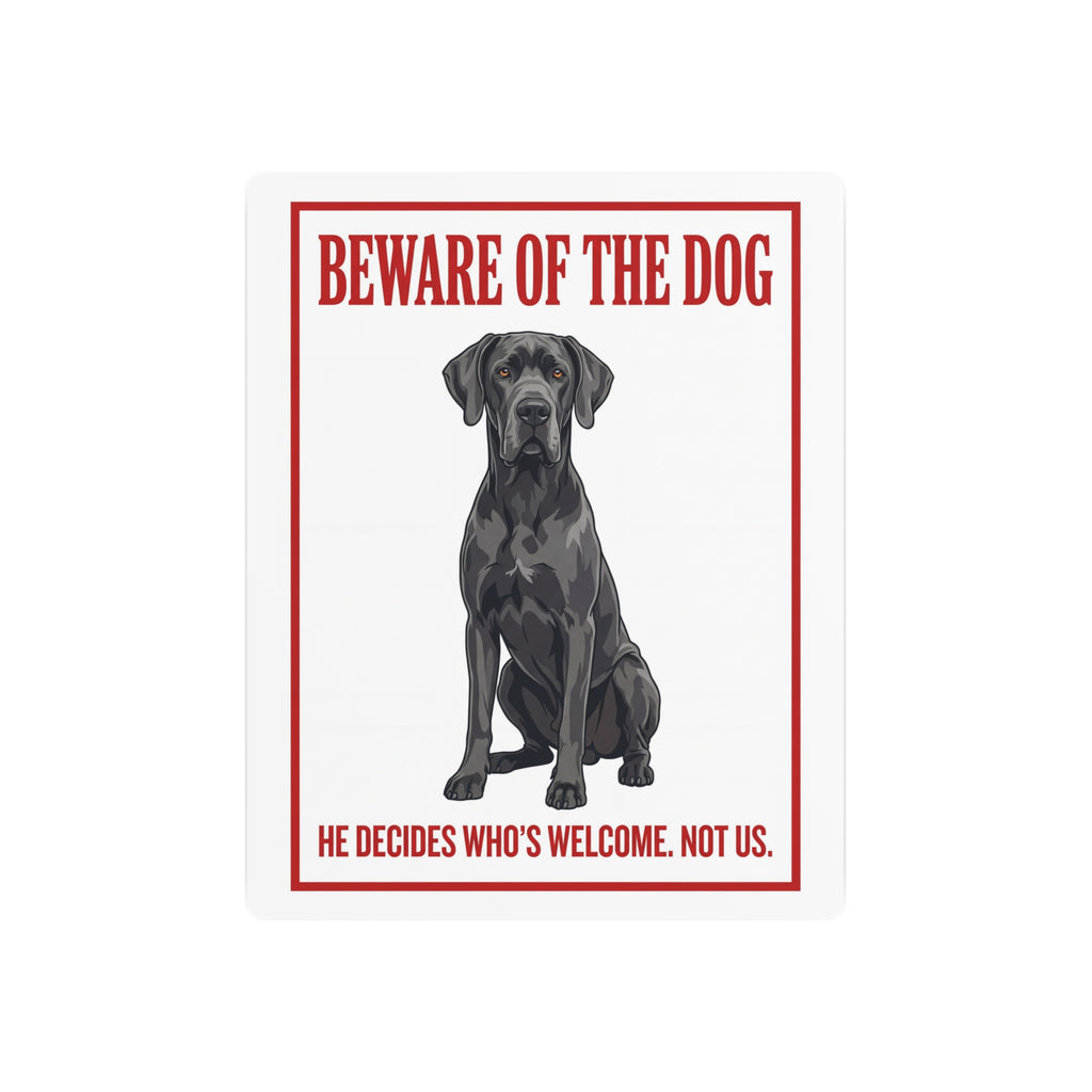 Beware of Great Dane Metal Sign – Blue Seated Full Body Aluminum Wall Sign – side view