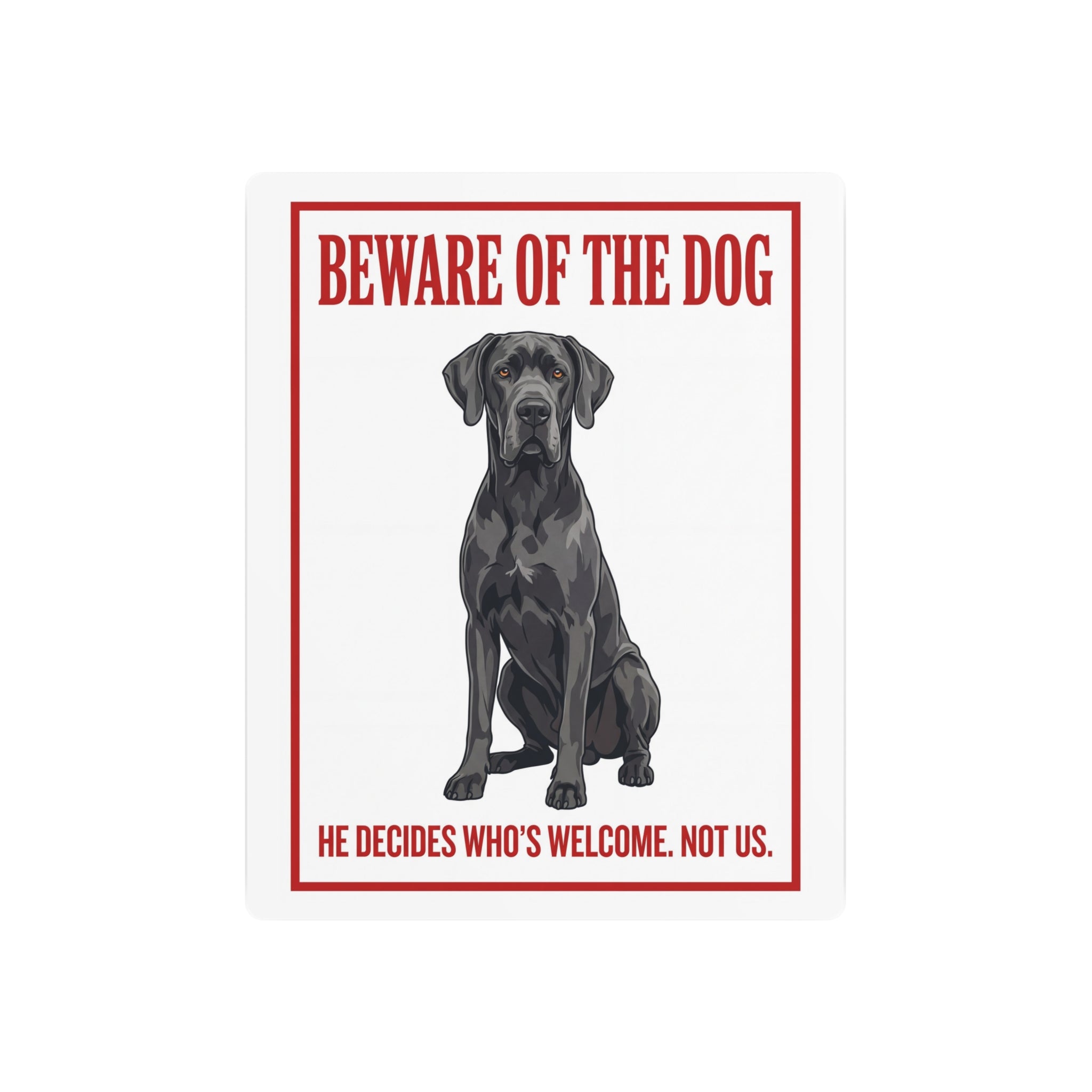 Beware of Great Dane Metal Sign – Blue Seated Full Body Aluminum Wall Sign – side view