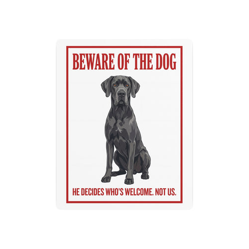 Beware of Great Dane Metal Sign – Blue Seated Full Body Aluminum Wall Sign – side view