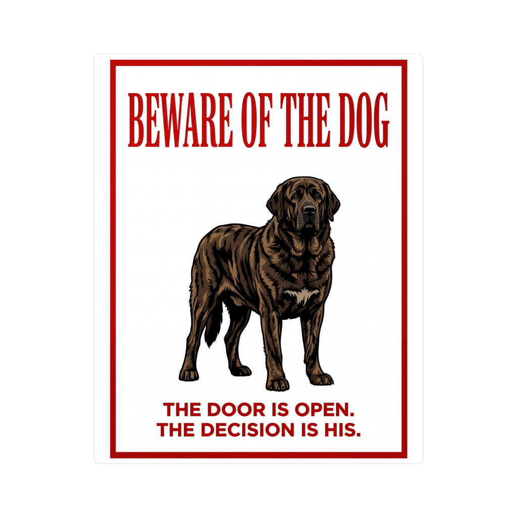 Beware of Mastiff Sign – Bold Red Warning Outdoor Vinyl Decal – side view
