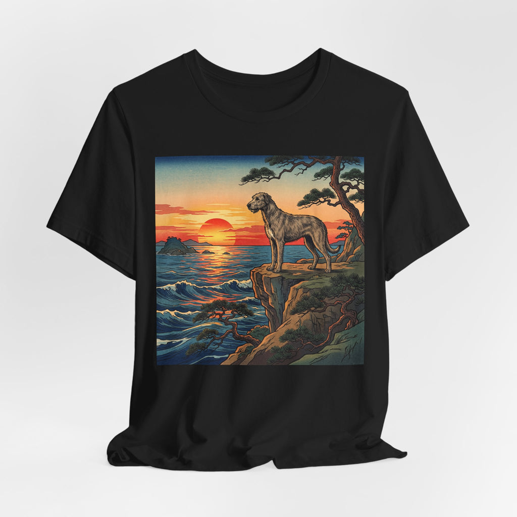 Hiroshige Style Irish Wolfhound T-Shirt — Coastal Cliff Sunset Art Print