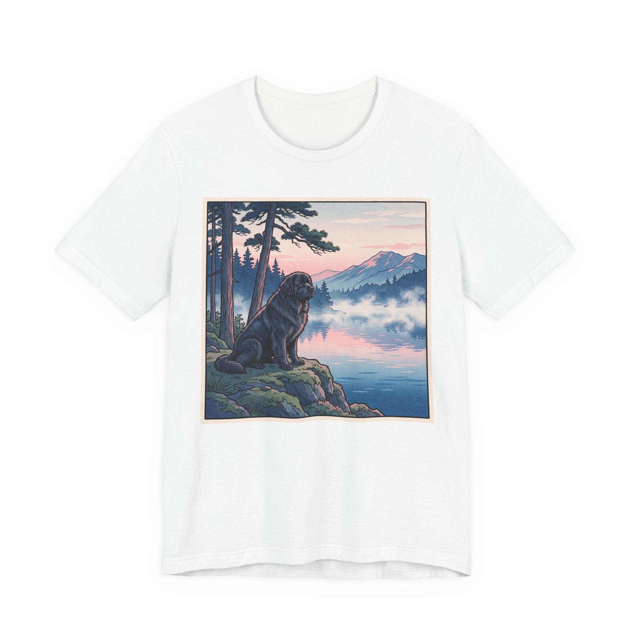 Hiroshige Style Newfoundland T-Shirt — Misty Lake Dawn Art Print