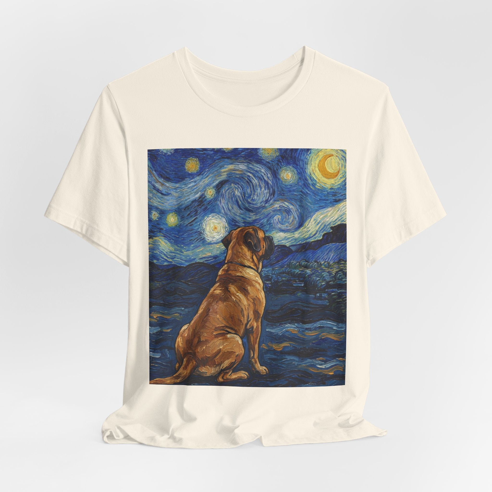 Van Gogh Style Mastiff T-Shirt — Starry Night Gaze Art Print