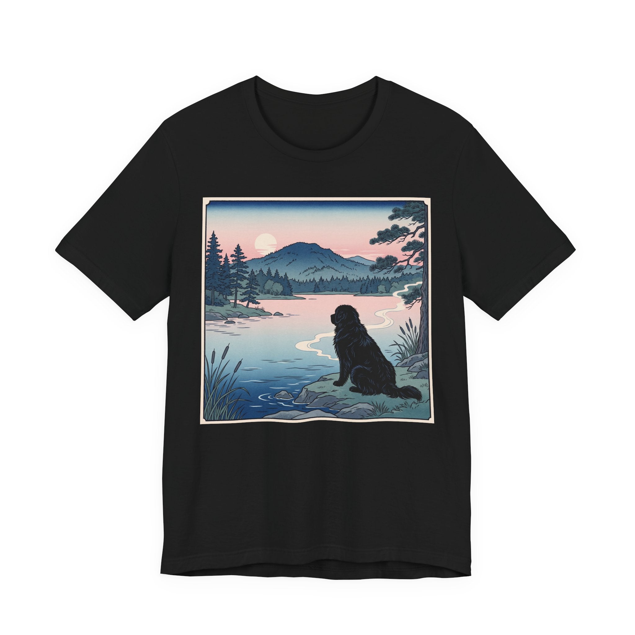 Hiroshige Style Newfoundland T-Shirt — Lakeside Dusk Art Print