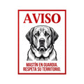 Beware of Spanish Mastiff Sign – Red Border Warning Outdoor Vinyl Decal – side view