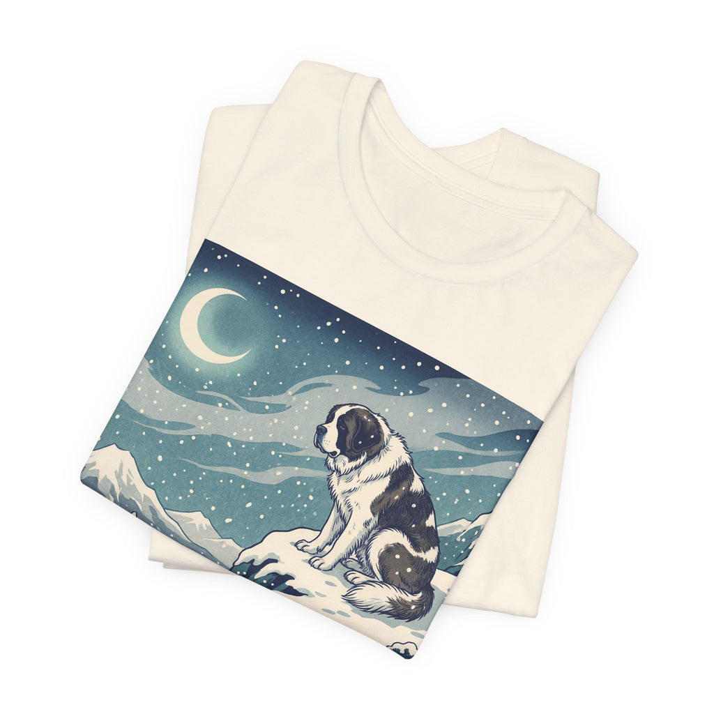 Hiroshige Style Saint Bernard T-Shirt — Snowy Moonlit Summit Art Print