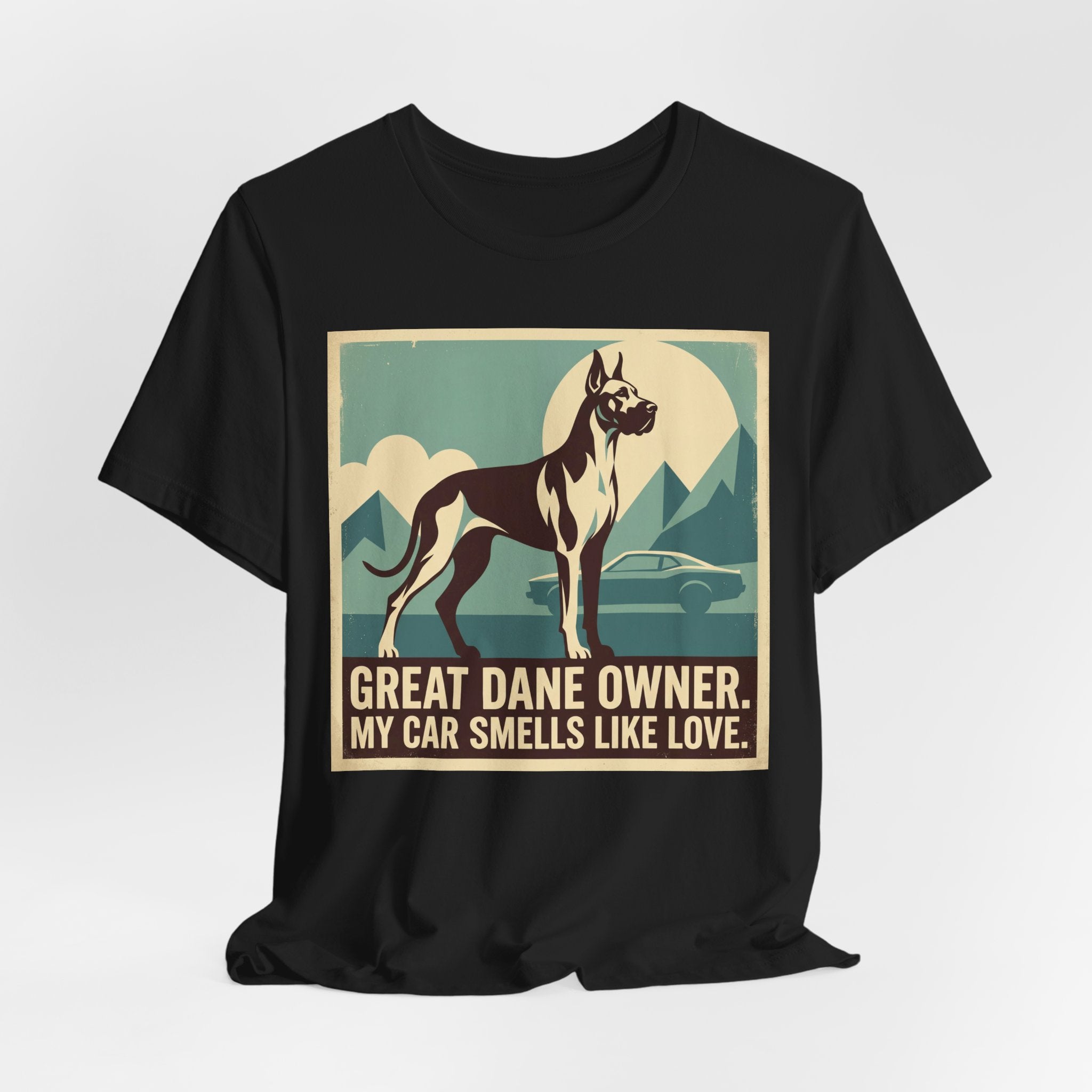 Great Dane Vintage Retro Art T-Shirt | Teal Mountain Silhouette