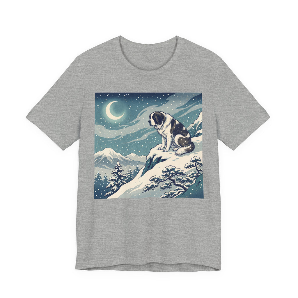 Hiroshige Style Saint Bernard T-Shirt — Snowy Moonlit Summit Art Print