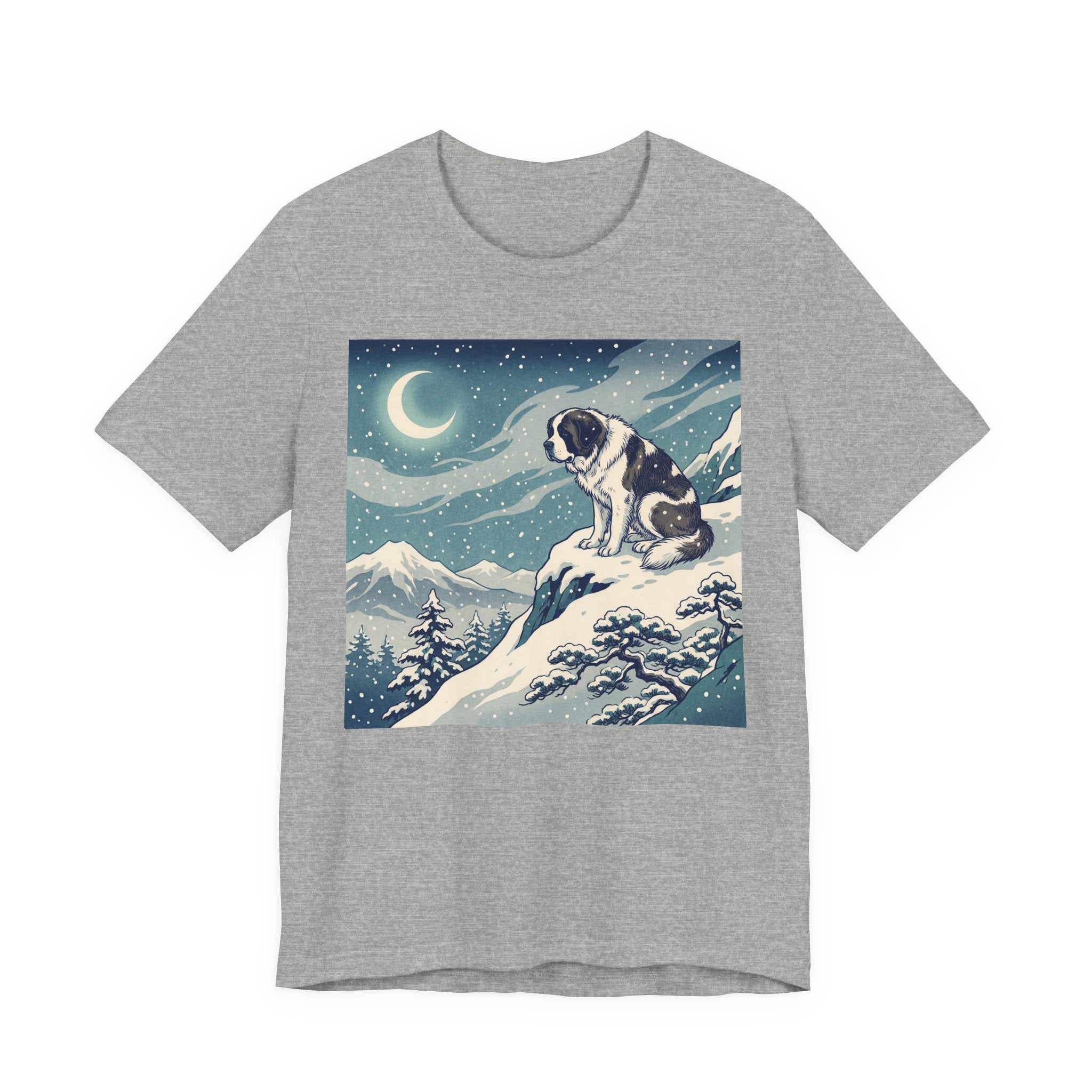 Hiroshige Style Saint Bernard T-Shirt — Snowy Moonlit Summit Art Print