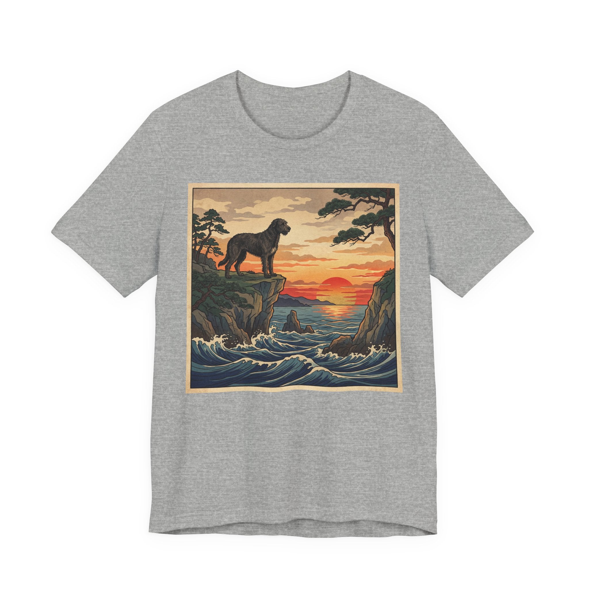 Ukiyo-e Irish Wolfhound T-Shirt — Coastal Sunset Cliffs Art Print