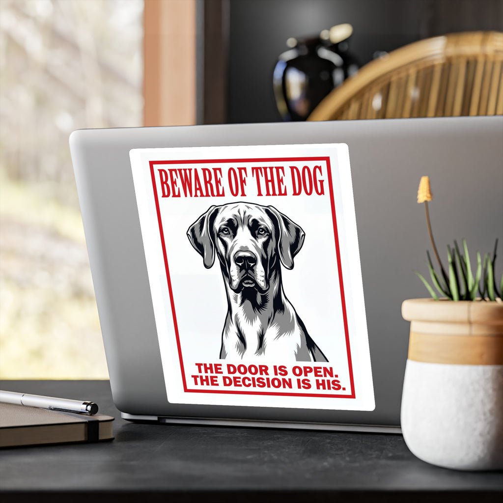 Beware of Great Dane Sign – Red Border Warning Outdoor Vinyl Decal – alternate view