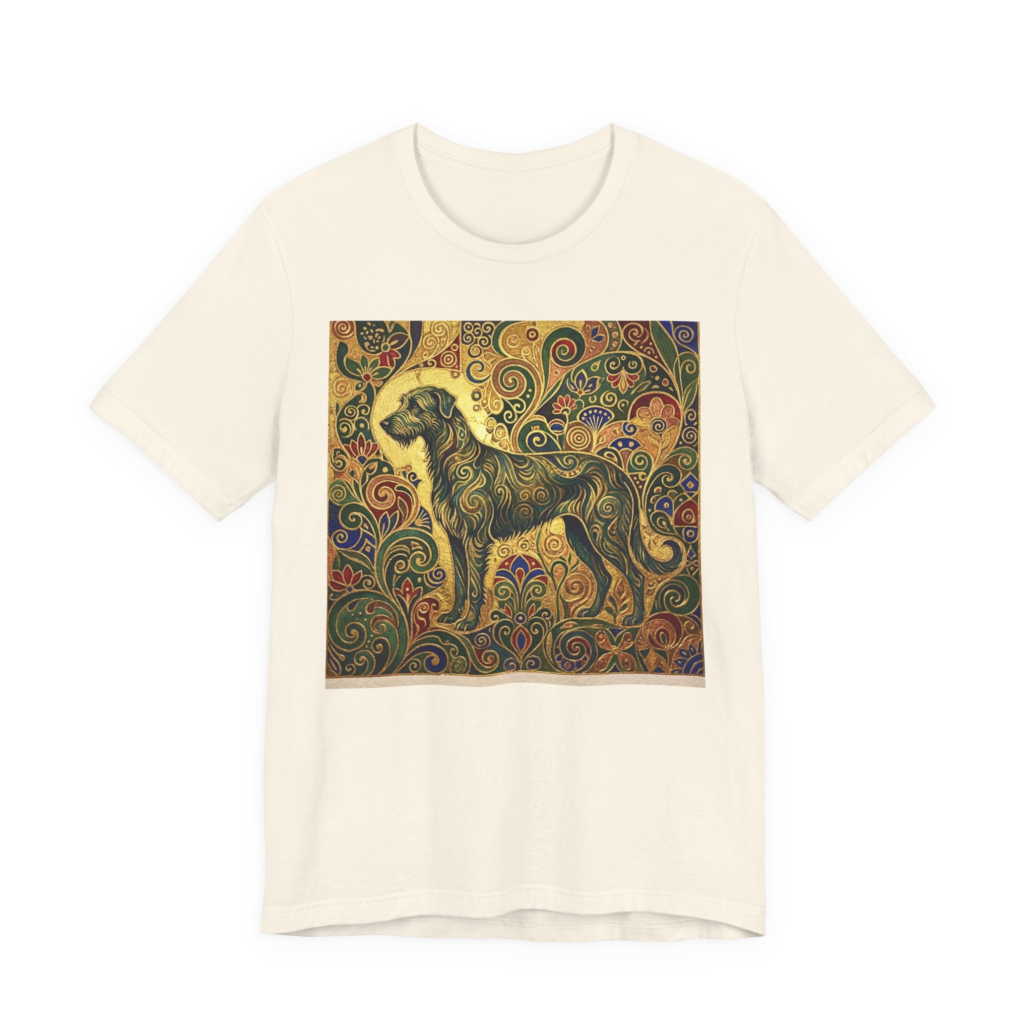Klimt Style Irish Wolfhound T-Shirt — Gold Swirl Ornamental Art Print