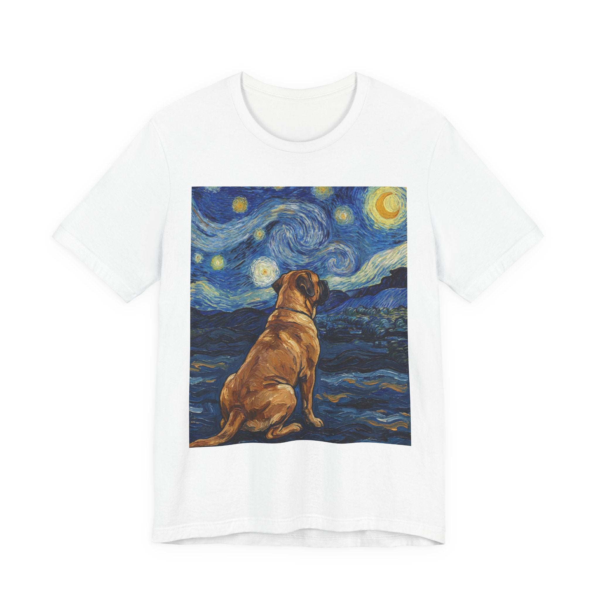 Van Gogh Style Mastiff T-Shirt — Starry Night Gaze Art Print