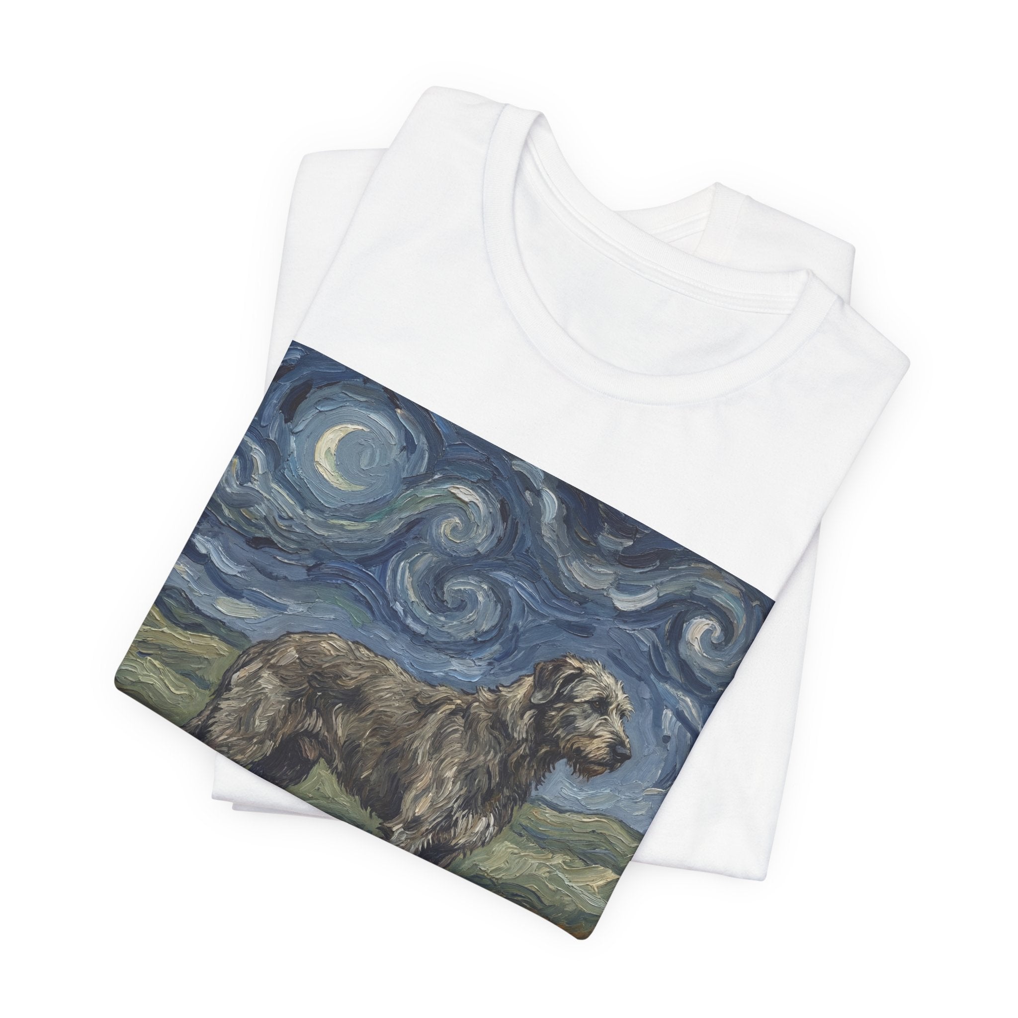 Van Gogh Style Irish Wolfhound T-Shirt — Swirling Moonlit Sky Art Print
