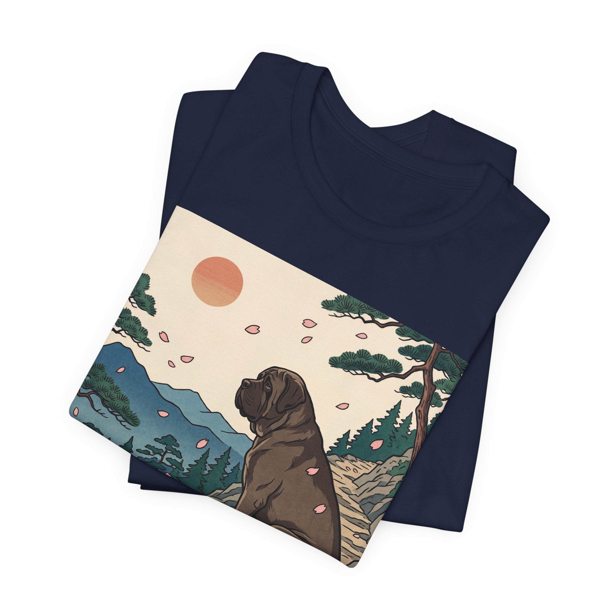 Hiroshige Style Mastiff T-Shirt — Cherry Blossom Mountain Art Print