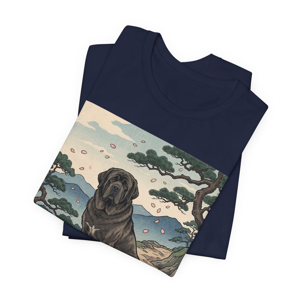 Hiroshige Style Mastiff T-Shirt — Cherry Blossom Mountain Art Print