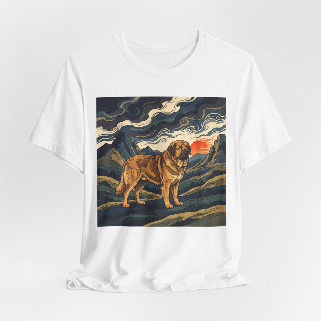 Woodblock Print Spanish Mastiff T-Shirt — Mountain Sunset Swirls Art Print