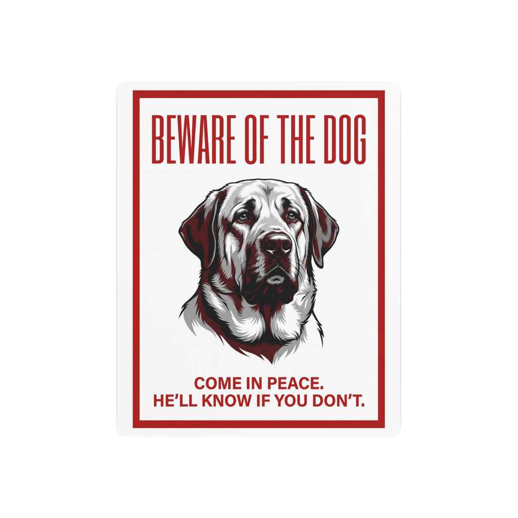 Beware of Mastiff Metal Sign – Red Portrait Aluminum Wall Sign – side view