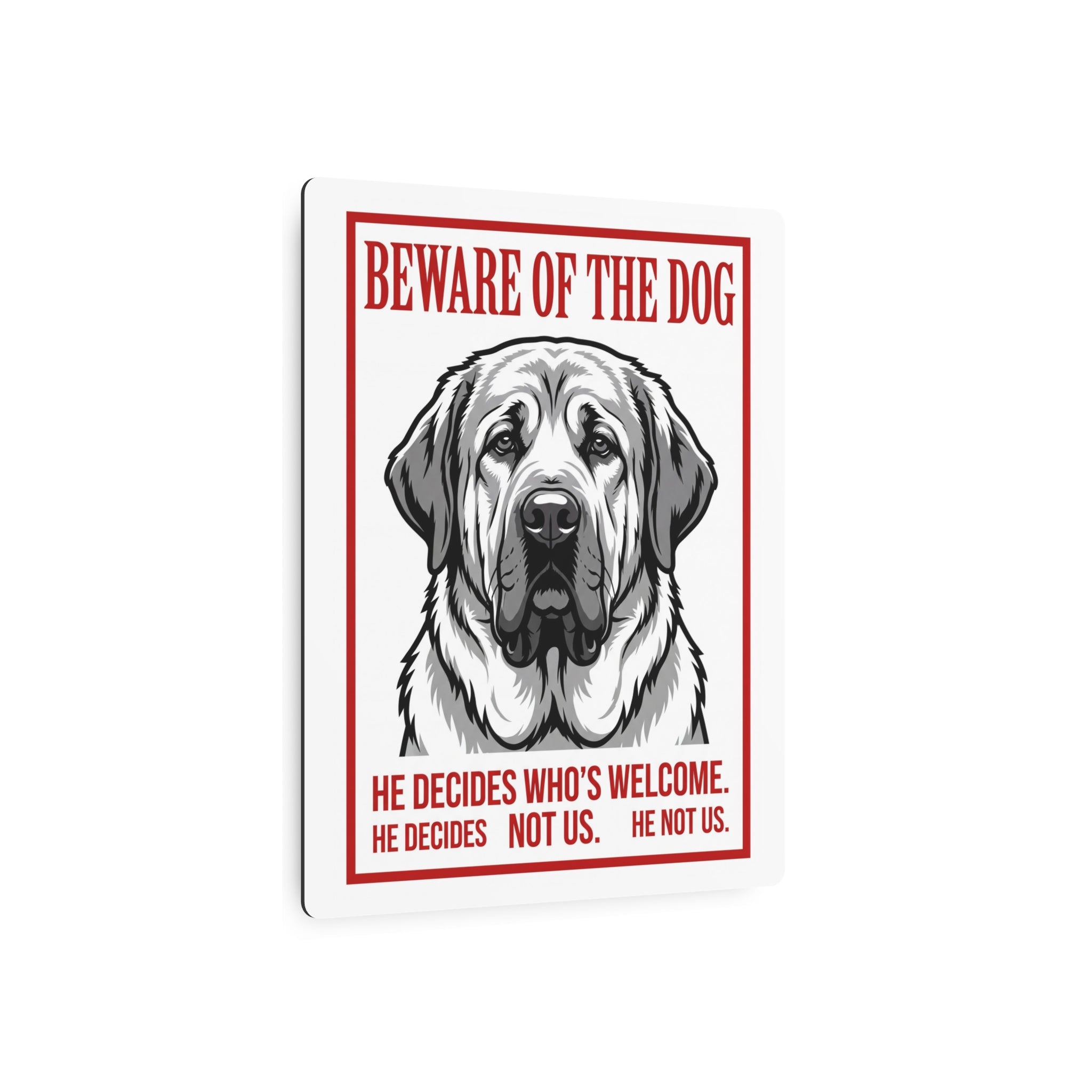 Beware of Spanish Mastiff Metal Sign – Bold Portrait Aluminum Wall Sign – lifestyle view