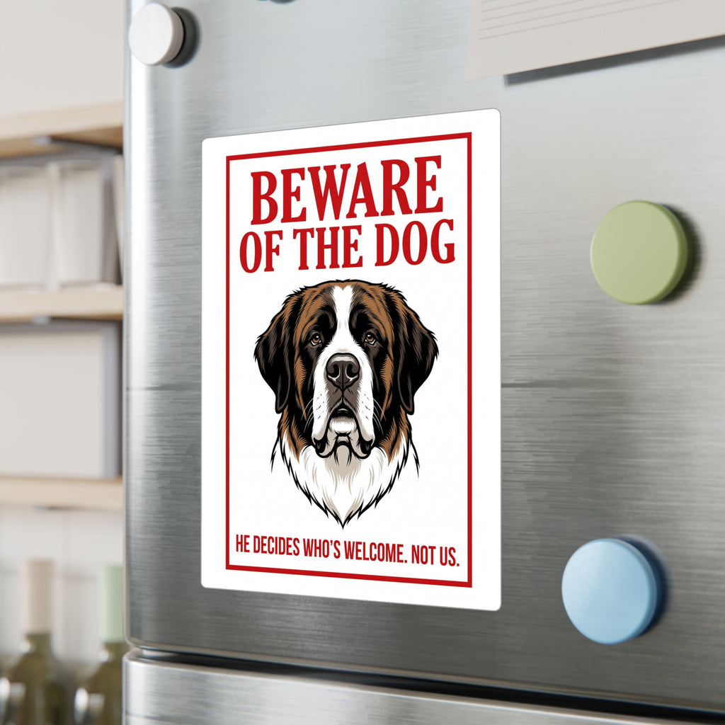 Beware of Saint Bernard Sign – Bold Red Warning Outdoor Vinyl Decal – lifestyle view