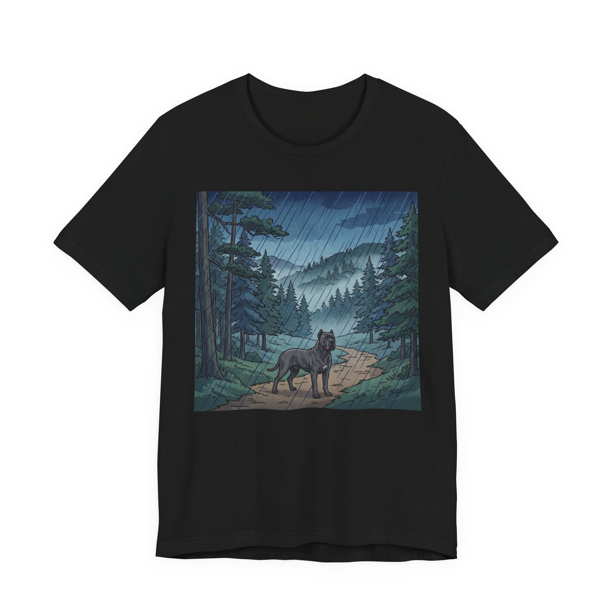 Woodblock Print Cane Corso T-Shirt — Rainy Forest Path Art Print