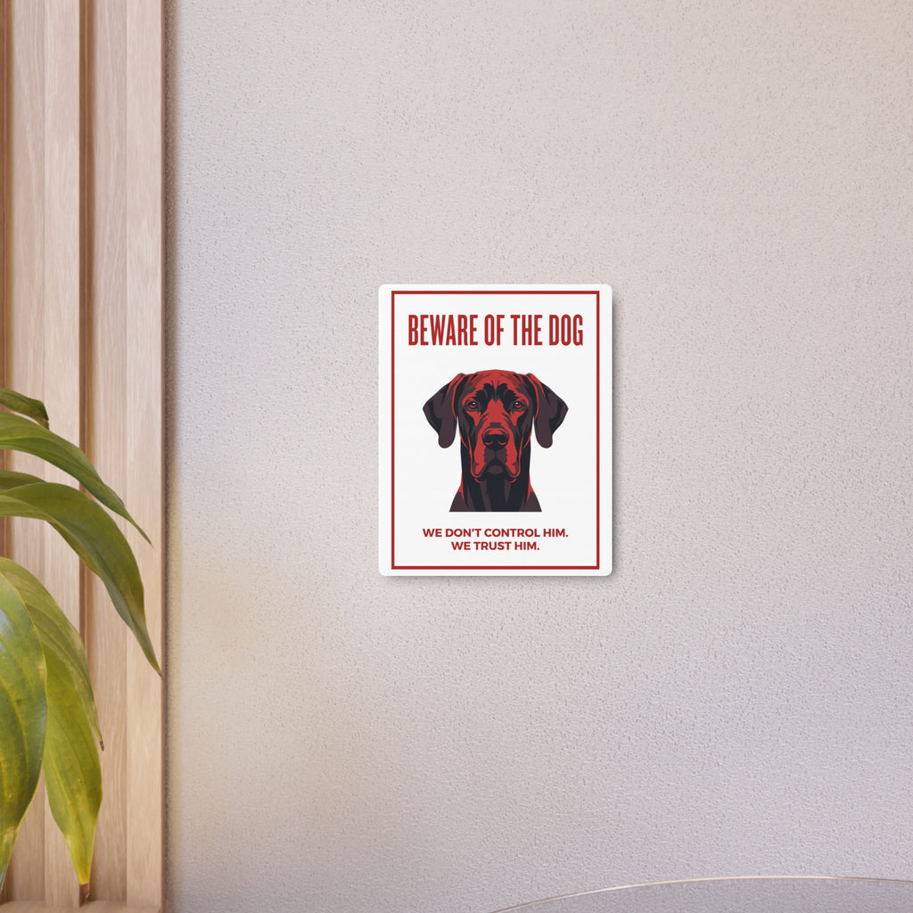 Beware of Great Dane Metal Sign – Red Bold Portrait Aluminum Wall Sign – alternate view