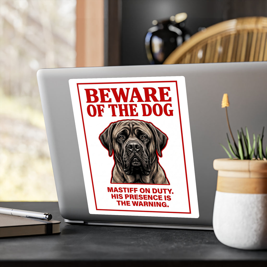 Beware of Mastiff Sign – Red Bold Warning Outdoor Vinyl Decal – alternate view
